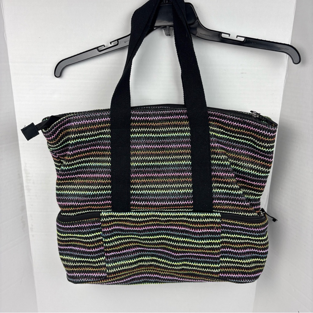 No Boundaries Bag Tote With Insulated Bottom Striped Black Multicolor New Tags